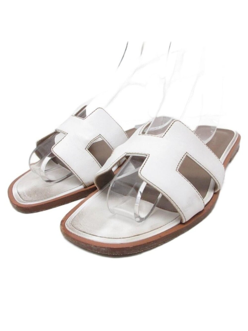 Hermes Oran Sandals Logo Leather 36 White